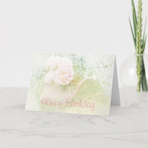Happy Birthday Faded Textures Peony Bouquet Card
