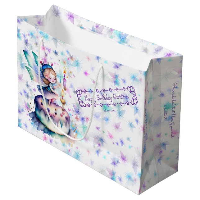 Happy Birthday Fairy 01 Large Gift Bag (Front Angled)