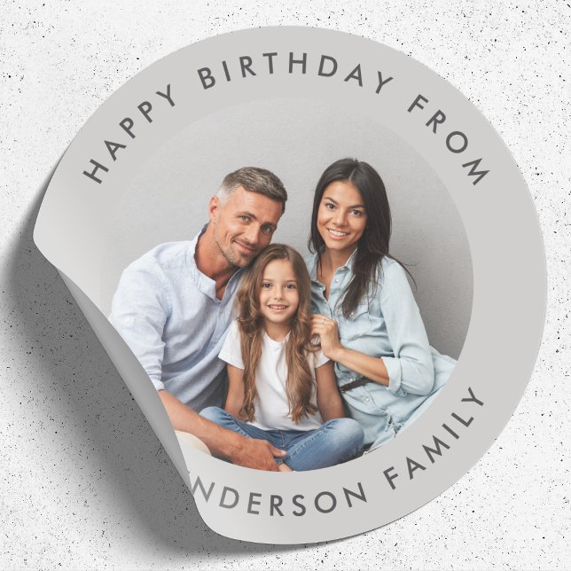 Happy Birthday Family Photo Classic Round Sticker (Creator Uploaded)
