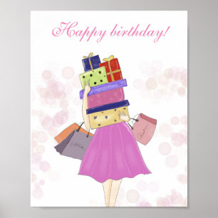 Happy birthday, fashion illustration poster