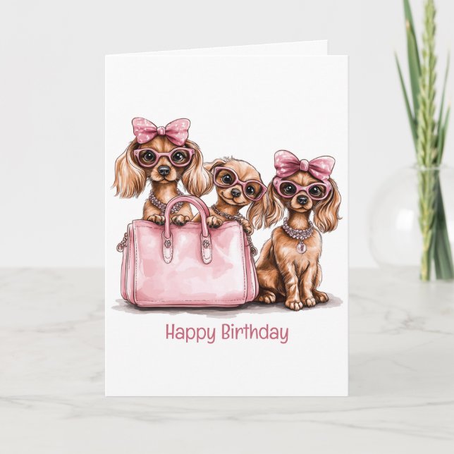 Happy Birthday Fashionable Dachshund Dogs Card (Front)