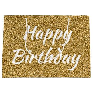 Happy Birthday Faux Gold Glitter Large Gift Bag