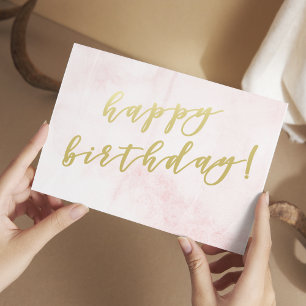 Happy Birthday   Faux Gold Script Postcard