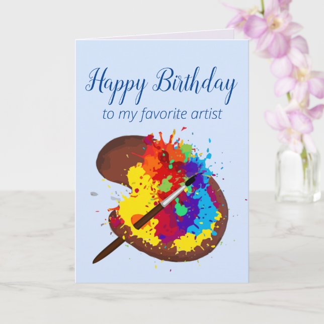 Happy Birthday Favourite Artist Colourful Paint ar Card (Orchid)