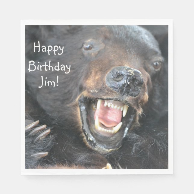Happy Birthday Ferocious Bear Napkin (Front)