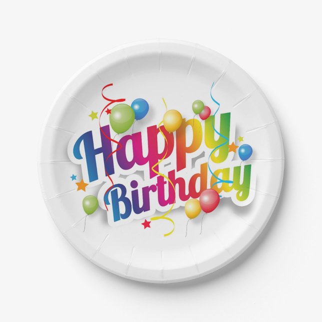 Happy Birthday Festive Paper Plate (Bright, Festive "Happy Birthday" Plate with rainbow lettering! )