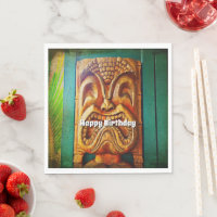 Happy birthday fierce vintage retro wood tiki face