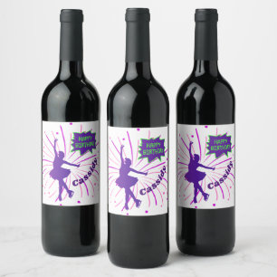Happy Birthday Figure Skating Personalised Wine Label
