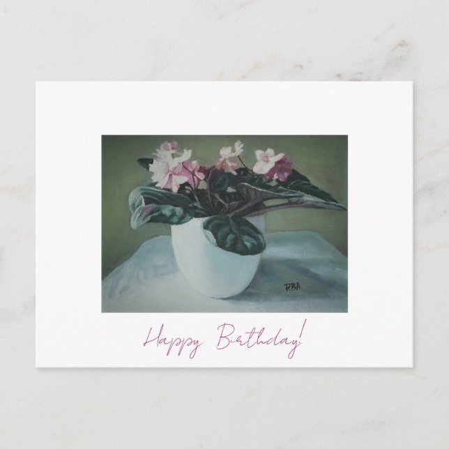 Happy Birthday fine art vintage pink flowers Card (Front)