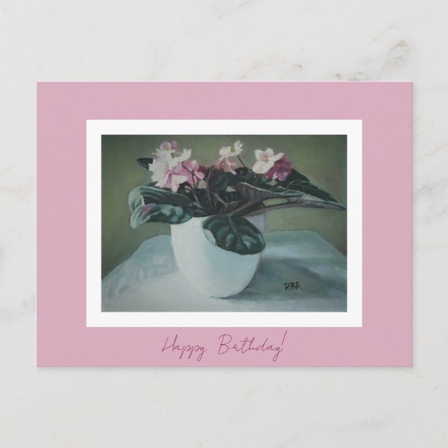 Happy Birthday fine art vintage pink flowers Card (Front)