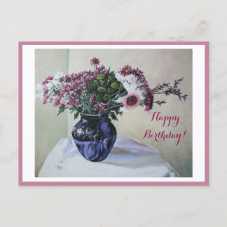 Happy Birthday fine art vintage pink flowers Card