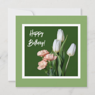 Happy birthday fine art white tulip flowers green  card