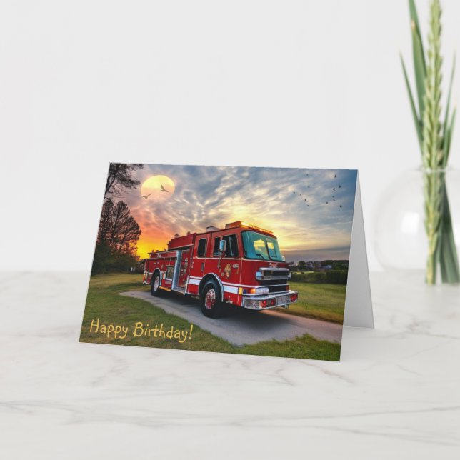 Happy Birthday Fire Engine Greeting Card (Front)
