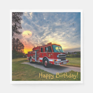 Happy Birthday Fire Engine Napkin