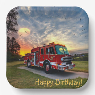Happy Birthday Fire Engine Paper Plate