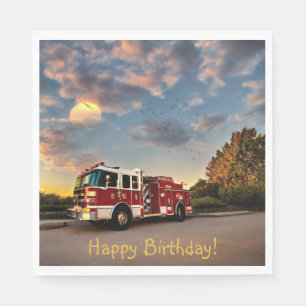 Happy Birthday Fire Truck Napkin