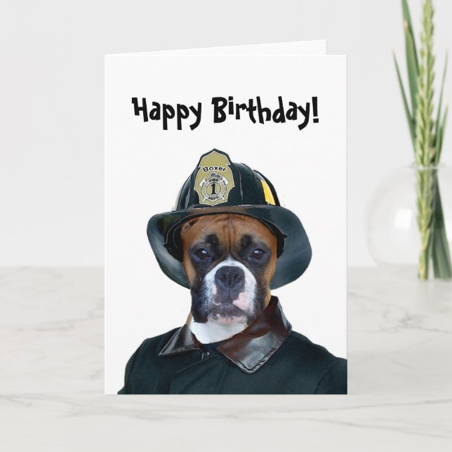 Happy Birthday Fireman boxer greeting card (Front)