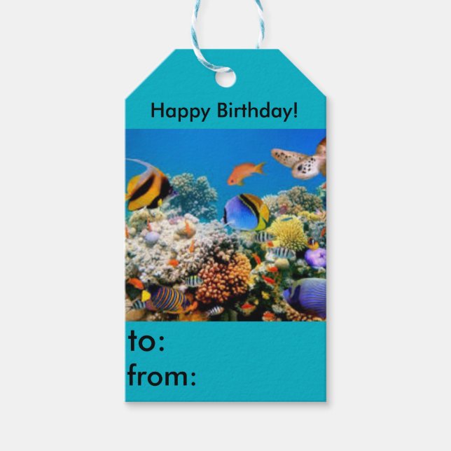 Happy Birthday fish aquarium gift tag (Front)