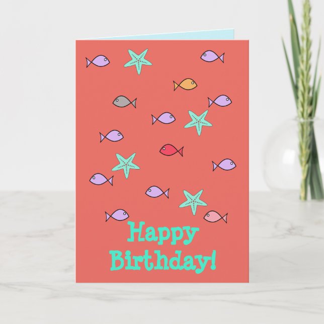 Happy Birthday Fish Starfish Greeting Card (Front)