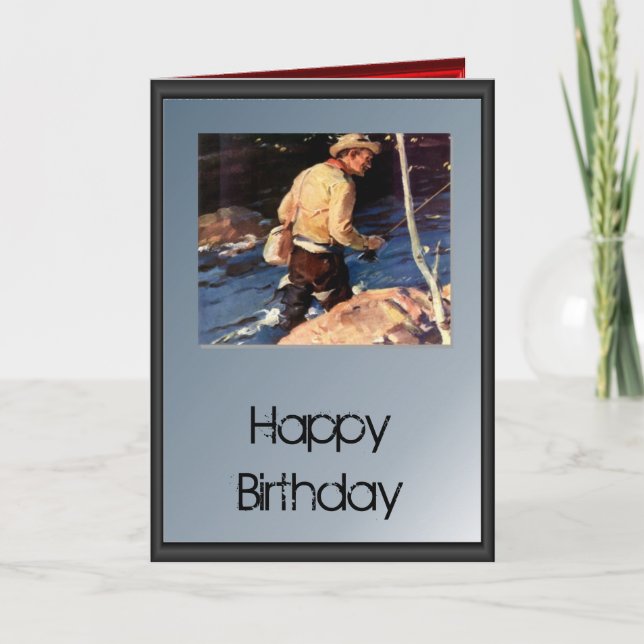 Happy Birthday - fisherman by the river Card (Front)