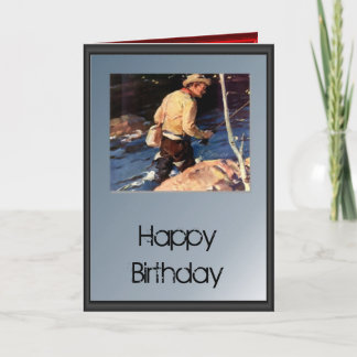 Happy Birthday - fisherman by the river Card