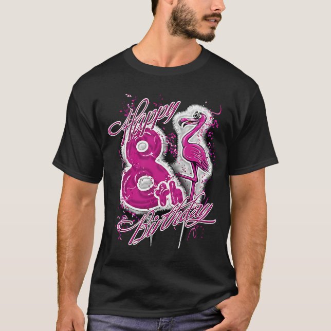 Happy Birthday Flamingo Balloon Girl eight 8 8th Y T-Shirt (Front)