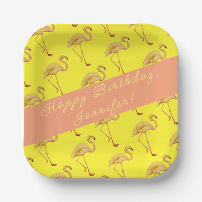 Happy Birthday Flamingos Personalised Paper Plate (Front)