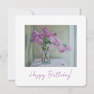 Happy birthday floral art w pretty purple lilacs