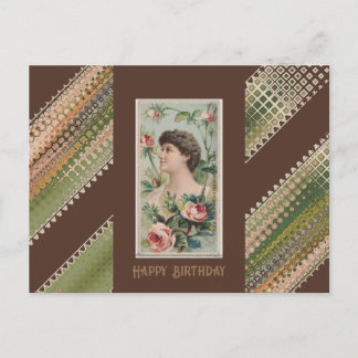 Happy Birthday Floral Beauties Moss Rose Postcard