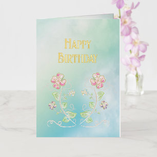 Happy Birthday, Floral, Beautiful, Love, Modern Foil Greeting Card
