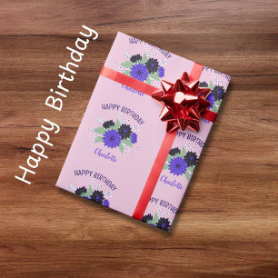 Happy Birthday Floral Bouquet and Custom Name Wrapping Paper