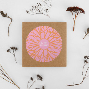 Happy birthday floral burst pastel orange pink classic round sticker