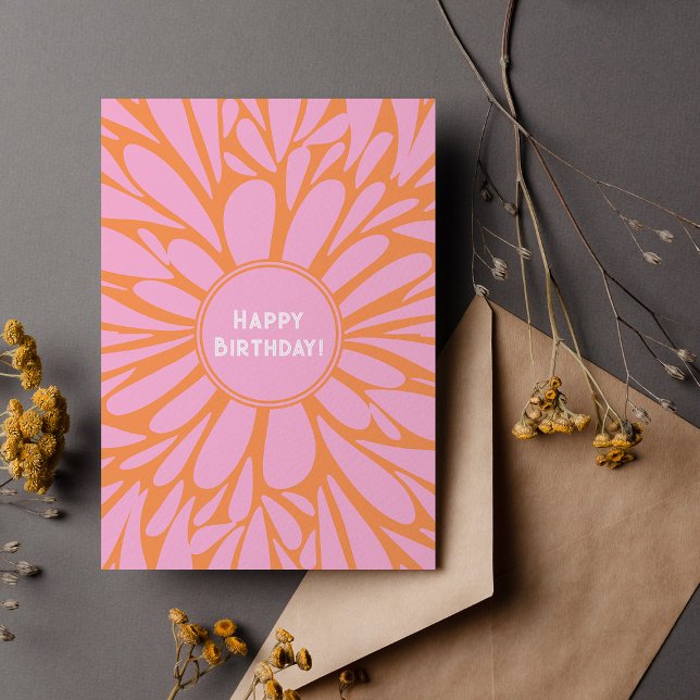 Happy birthday floral burst pastel orange pink holiday card (Creator Uploaded)