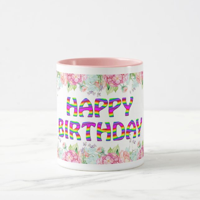 Happy Birthday floral design Mug (Center)