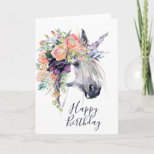 Happy Birthday   Floral Dressed Unicorn Card