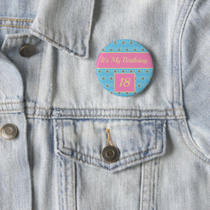 Happy Birthday Floral gold/ Pink/ Blue design 6 Cm Round Badge