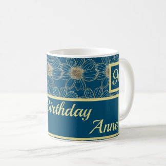 Happy Birthday Floral gold Teal design  Coffee Mug