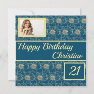 Happy Birthday Floral gold Teal design Custom Card