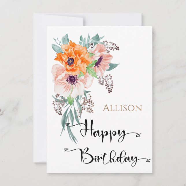 Happy Birthday Floral Watercolor Card (Front)