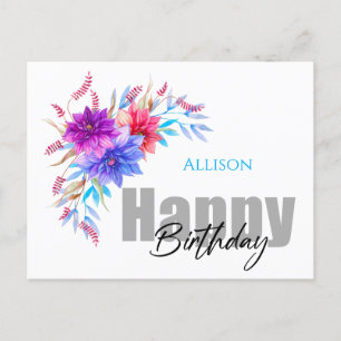 Happy Birthday Floral Watercolor  Postcard