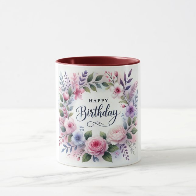 Happy Birthday Floral Wreath Beauty Mug (Center)