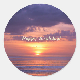 Happy Birthday Florida Beach Sunset Classic Round Sticker