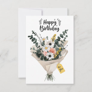 Happy Birthday Flower Bouquet Card   Modern Floral