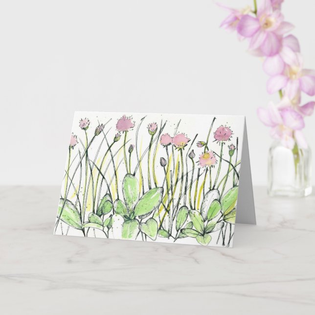 Happy Birthday Flower Field Red Clover Ink Art Card (Orchid)