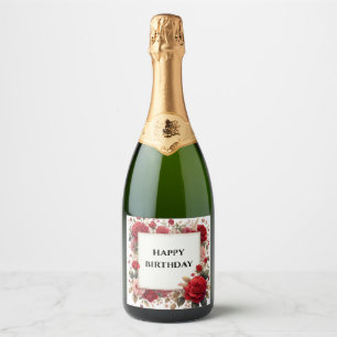 happy birthday flower frame champagne bottle label