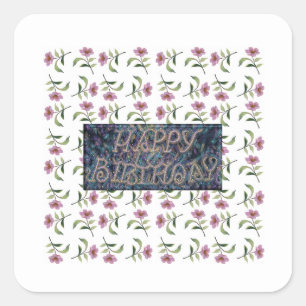 HAPPY BIRTHDAY FLOWER MAGNET SQUARE STICKER