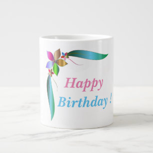 "HAPPY BIRTHDAY !" FLOWER RIBBON LARGE COFFEE MUG