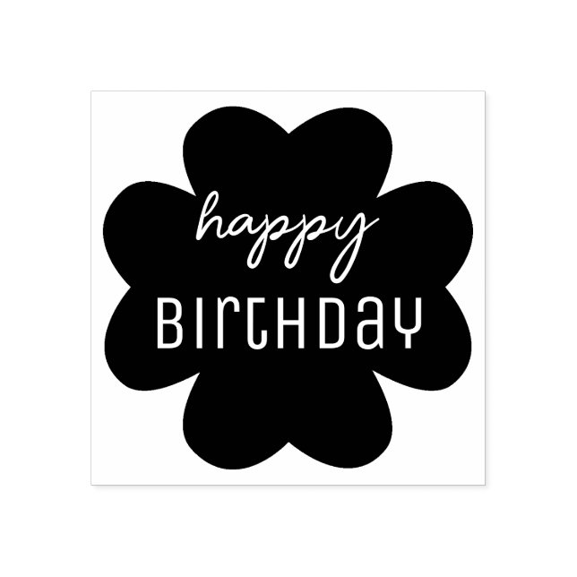 Happy Birthday Flower Silhouette Rubber Stamp (Imprint)