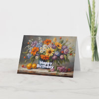 Happy Birthday Flowers and Fruit Still Life