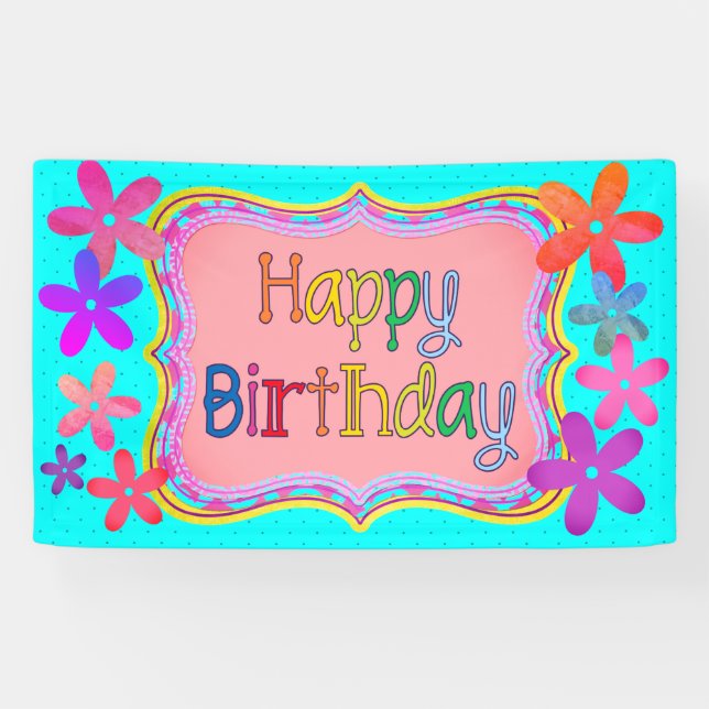 Happy Birthday Flowers Banner (Horizontal)